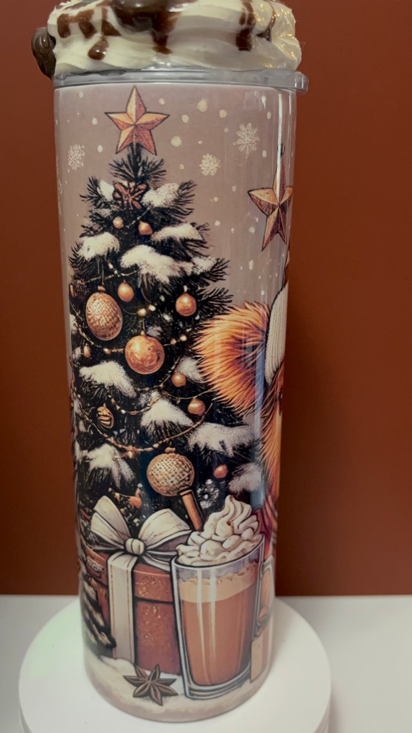 🐮 Winter Highland Cow Tumbler with Custom Chocolate Topper 🍫✨