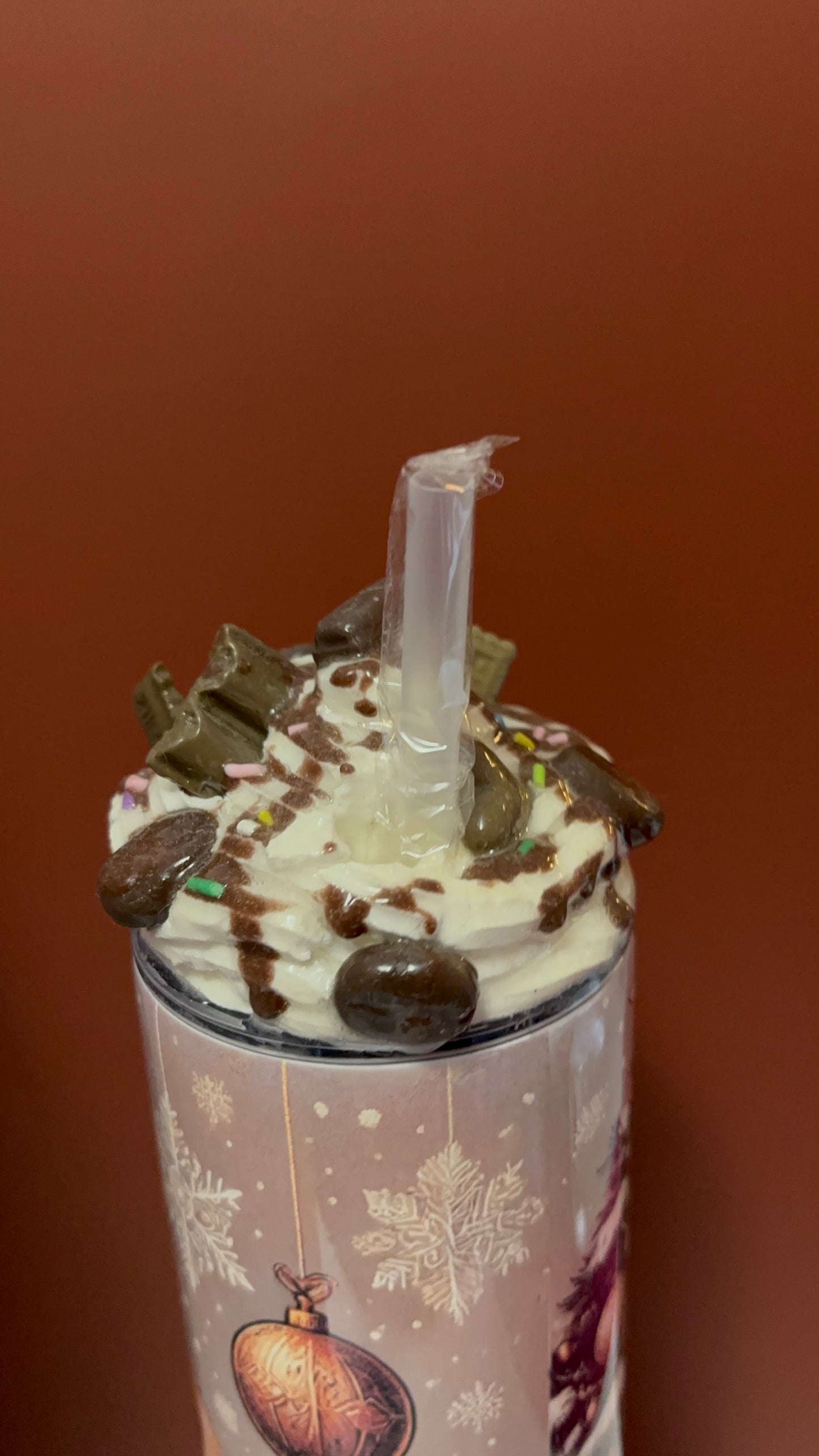 🐮 Winter Highland Cow Tumbler with Custom Chocolate Topper 🍫✨