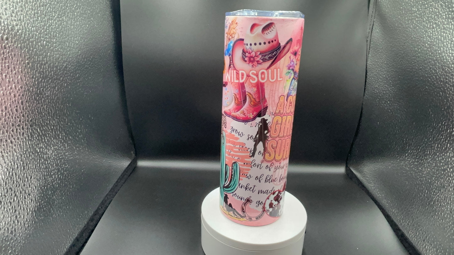 Country Girl Survival 20oz Tumbler – Western Cowgirl Pink Rodeo Vibes