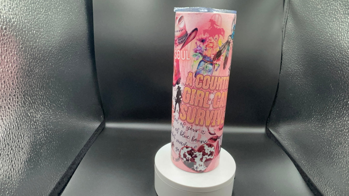 Country Girl Survival 20oz Tumbler – Western Cowgirl Pink Rodeo Vibes
