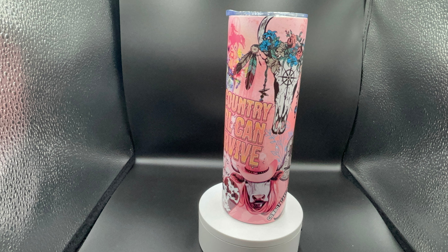 Country Girl Survival 20oz Tumbler – Western Cowgirl Pink Rodeo Vibes