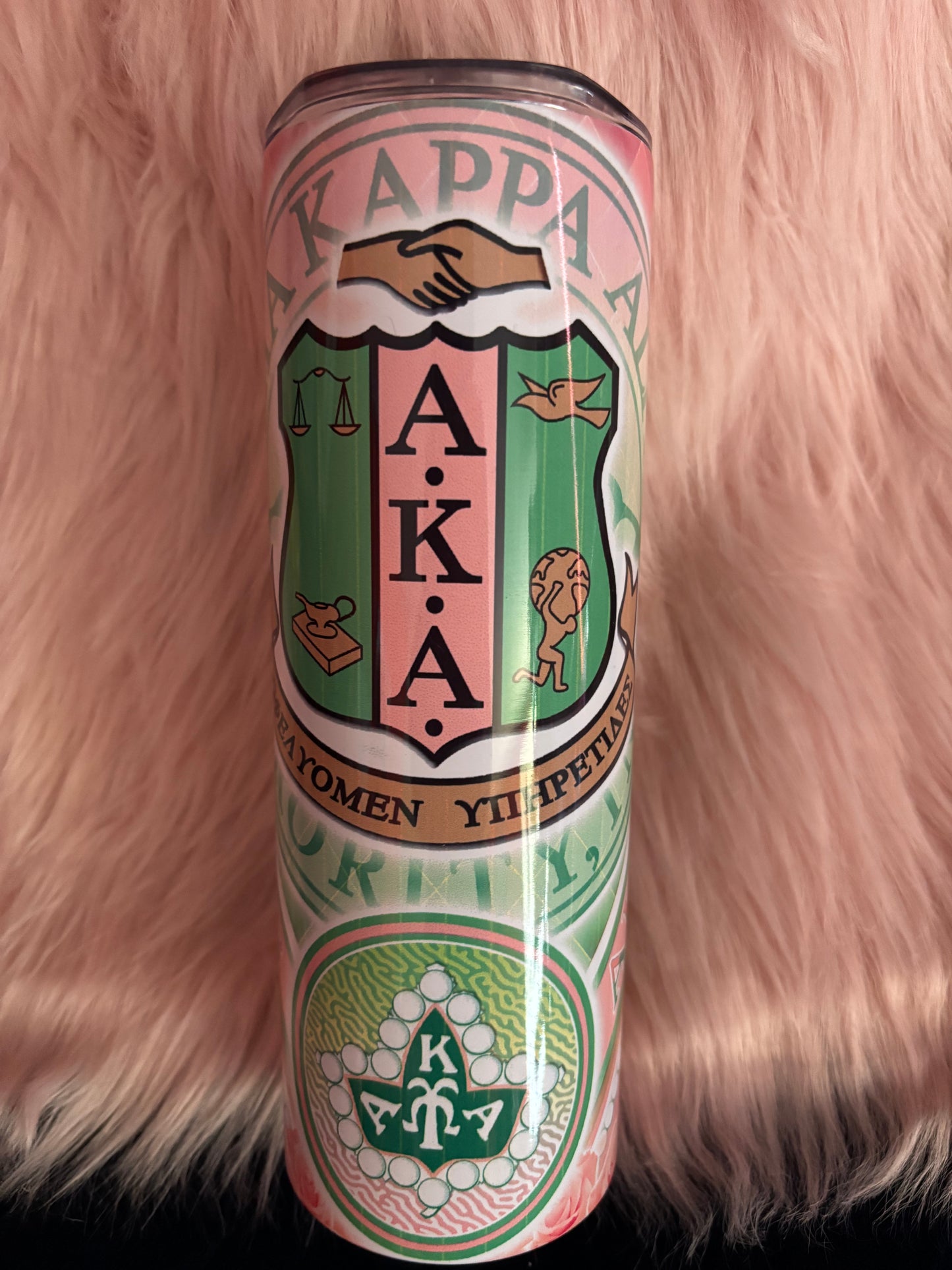 Alpha Kappa Alpha 20oz Skinny Tumbler – Pink & Green Perfection