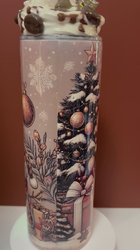 🐮 Winter Highland Cow Tumbler with Custom Chocolate Topper 🍫✨